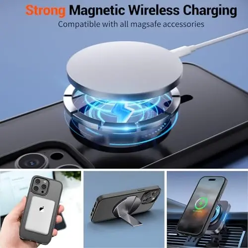 SUPFINE Magnetic for iPhone 15 Pro Max Case (Compatible with MagSafe) (Military Grade Drop Protection) Translucent Matte Shockproof Phone Cover, Black - 3