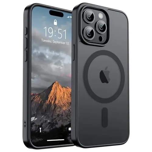 SUPFINE Magnetic for iPhone 15 Pro Max Case (Compatible with MagSafe) (Military Grade Drop Protection) Translucent Matte Shockproof Phone Cover, Black 
