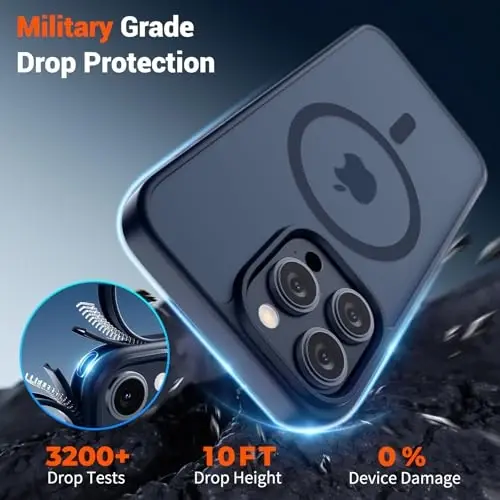 SUPFINE iPhone 15 Pro Max uchun magnitli g‘ilof, ekran himoyachisi bilan (MagSafe bilan mos keladi) (Harbiy darajadagi tushishdan himoya) Shaffof matli zarbaga chidamli telefon g‘ilofi, to‘q ko‘k rang - 4