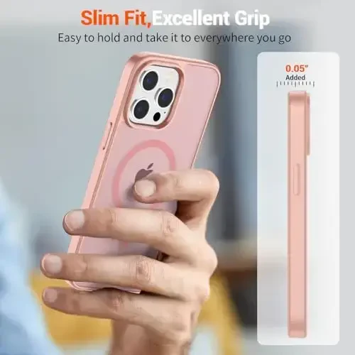 SUPFINE iPhone 15 Pro Max uchun magnitli g‘ilof (MagSafe bilan mos) (Harbiy darajadagi tushishdan himoya) Yupqa shaffof mat zarbga chidamli barmoq izlariga qarshi telefon g‘ilofi, pushti - 7