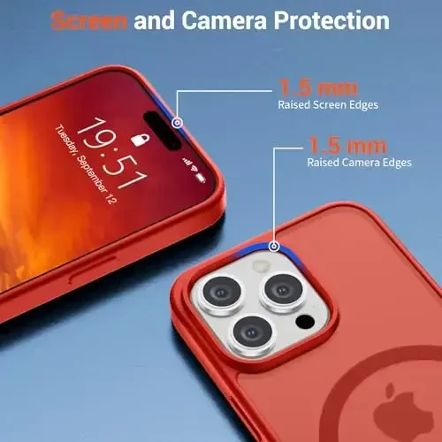 SUPFINE iPhone 15 Pro Max uchun magnitli g‘ilof (MagSafe bilan mos) (Harbiy darajadagi tushishdan himoya) Yupqa yarim shaffof matli zarbga chidamli, barmoq izlariga qarshi telefon g‘ilofi, qizil - 5