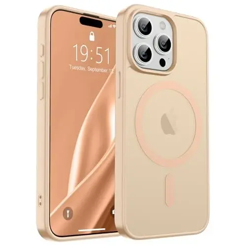 SUPFINE iPhone 15 Pro Max uchun magnitli g'ilof (MagSafe bilan mos) (Harbiy darajadagi zarbadan himoya) Yupqa yarim shaffof mat zarbga chidamli barmoq izlariga qarshi telefon g'ilofi, qumli pushti 