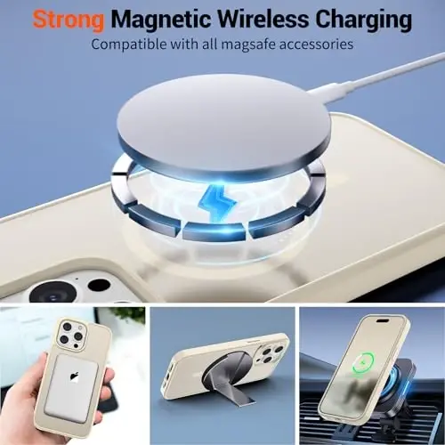 SUPFINE iPhone 15 Pro Max uchun magnitli g'ilof (MagSafe bilan mos keladi) (Harbiy darajadagi himoya) Shaffof matli, zarbga chidamli va barmoq izlariga qarshi telefon g'ilofi, Antik oq - 3