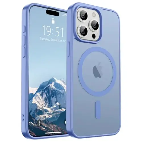 SUPFINE iPhone 15 Pro Max uchun magnitli g'ilof (MagSafe bilan mos keladi) (Harbiy darajadagi tushishdan himoya) Shaffof matli zarbalarga chidamli telefon g'ilofi, Moviy Binafsha 
