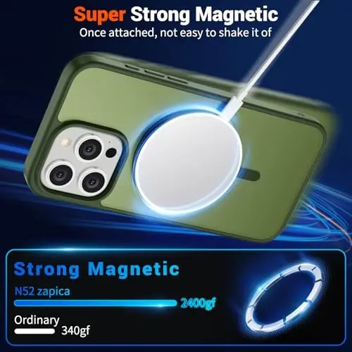 SUPFINE iPhone 15 Pro uchun magnit g'ilof (MagSafe bilan mos keladi) (Harbiy darajadagi tushishdan himoya) Yarim shaffof mat zarbga chidamli, barmoq izlariga qarshi telefon g'ilofi, Cangling yashil - 5