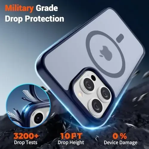 SUPFINE iPhone 15 Pro uchun magnitli gʻilof (MagSafe bilan mos) (harbiy darajadagi tushishdan himoya) Ingichka yarim shaffof matli zarbga chidamli barmoq izlariga qarshi telefon gʻilofi, toʻq koʻk - 4