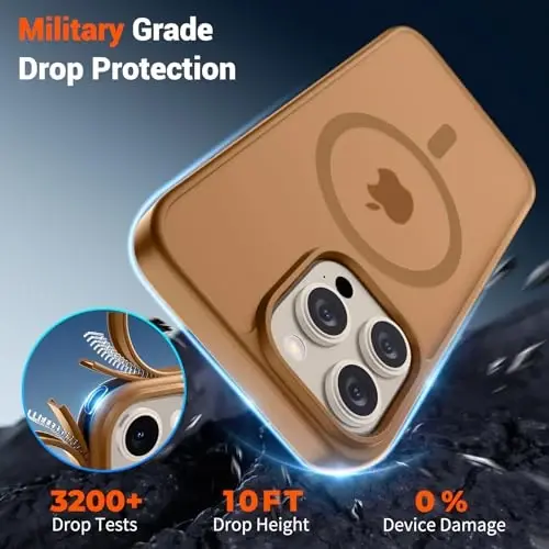 SUPFINE iPhone 15 Pro uchun magnitli g‘ilof (MagSafe bilan mos) (Harbiy darajadagi tushishdan himoya) Yarim shaffof mat zarbga chidamli telefon qopqog‘i, jigarrang - 3