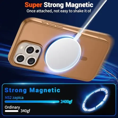 SUPFINE iPhone 15 Pro uchun magnitli g‘ilof (MagSafe bilan mos) (Harbiy darajadagi tushishdan himoya) Yarim shaffof mat zarbga chidamli telefon qopqog‘i, jigarrang - 4