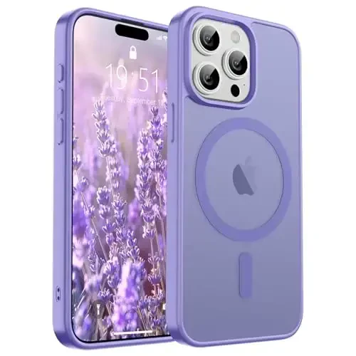 SUPFINE iPhone 15 Pro uchun magnitli g'ilof (MagSafe bilan mos) (harbiy darajadagi tushishdan himoya) Yupqa yarim shaffof mat zarba o'tkazmaydigan barmoq izlariga qarshi telefon g'ilofi, binafsha - 1