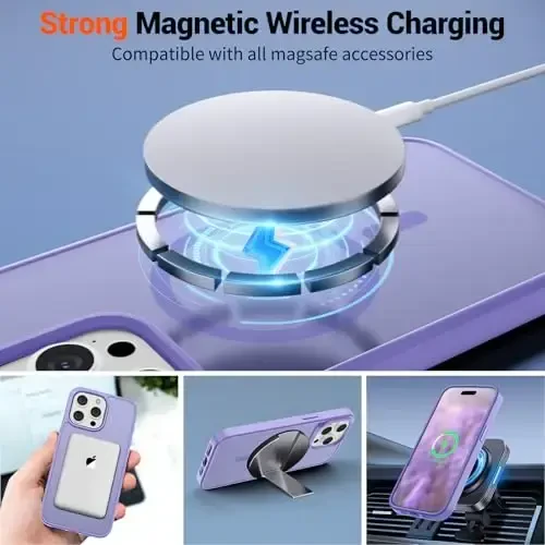 SUPFINE iPhone 15 Pro uchun magnitli g'ilof (MagSafe bilan mos) (harbiy darajadagi tushishdan himoya) Yupqa yarim shaffof mat zarba o'tkazmaydigan barmoq izlariga qarshi telefon g'ilofi, binafsha - 5