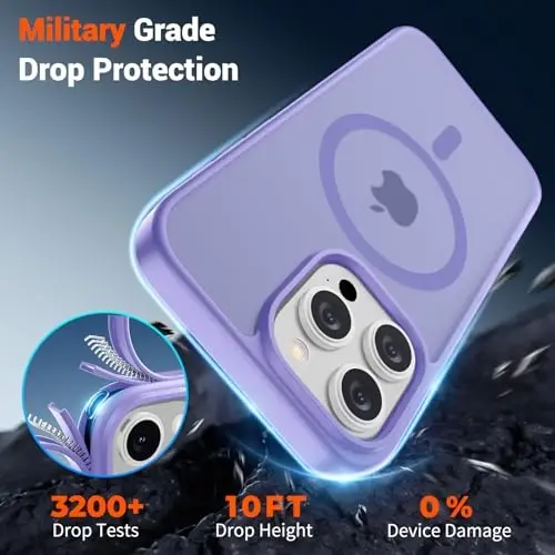SUPFINE iPhone 15 Pro uchun magnitli g'ilof (MagSafe bilan mos) (harbiy darajadagi tushishdan himoya) Yupqa yarim shaffof mat zarba o'tkazmaydigan barmoq izlariga qarshi telefon g'ilofi, binafsha - 4