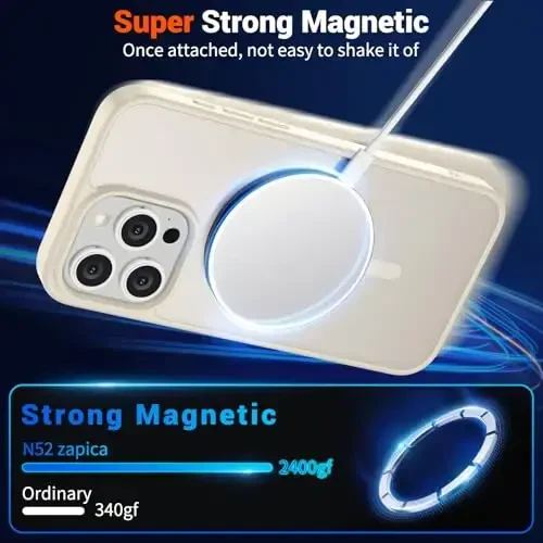 SUPFINE iPhone 15 Pro uchun magnitli g'ilof (MagSafe bilan mos) (Harbiy standartdagi zarbadan himoya) Yupqa yarim shaffof mato zarbga chidamli barmoq izlariga qarshi telefon g'ilofi, Antik oq - 3