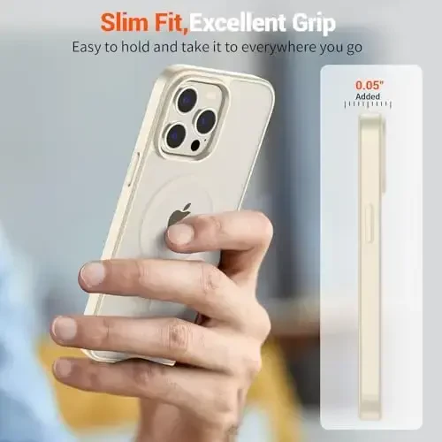 SUPFINE iPhone 15 Pro uchun magnitli g'ilof (MagSafe bilan mos) (Harbiy standartdagi zarbadan himoya) Yupqa yarim shaffof mato zarbga chidamli barmoq izlariga qarshi telefon g'ilofi, Antik oq - 7