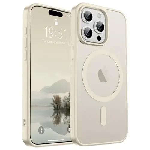 SUPFINE iPhone 15 Pro uchun magnitli g'ilof (MagSafe bilan mos) (Harbiy standartdagi zarbadan himoya) Yupqa yarim shaffof mato zarbga chidamli barmoq izlariga qarshi telefon g'ilofi, Antik oq 