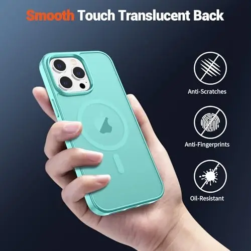 SUPFINE iPhone 15 Pro uchun magnitli g'ilof (MagSafe bilan mos keladi) (Harbiy darajadagi tushishdan himoya) Shaffof matli zarbaga chidamli telefon g'ilofi, Ko'k-yashil - 6