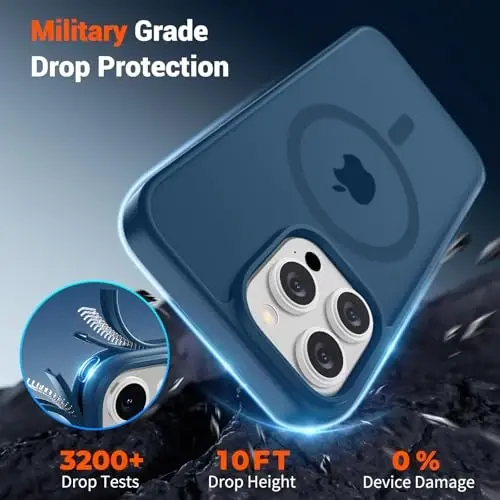 SUPFINE iPhone 15 Pro uchun magnitli g'ilof (MagSafe bilan mos keladi) (Harbiy darajadagi tushishdan himoya) Yupqa yarim shaffof mat zarbga chidamli barmoq izlariga qarshi telefon g'ilofi, to'q ko'k - 3