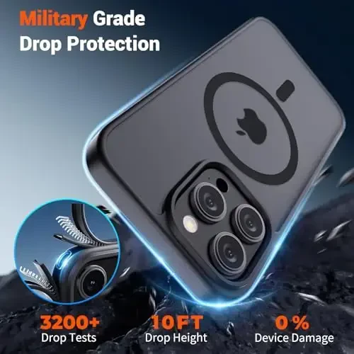 SUPFINE iPhone 15 Pro учун магнетик қутӣ [MagSafe билан мос] [10 FT ҳарбий даражада кулашдан ҳимоя қилувчи] Бармоқ изи қолдирмайдиган нозик шаффоф мато ва уришга чидамли телефон қутӣ, қора - 3