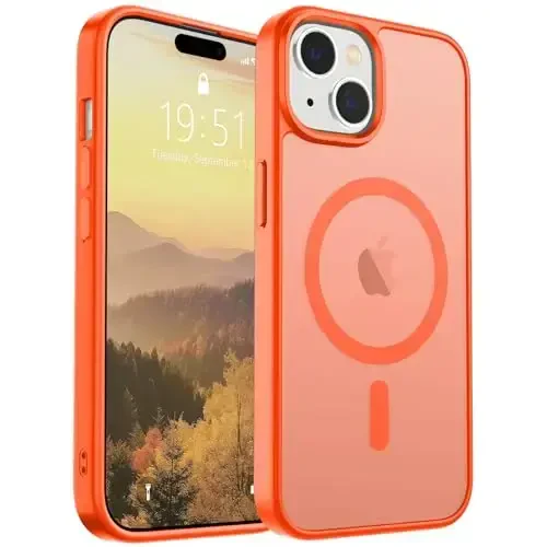 SUPFINE iPhone 15 uchun magnitli gʻilof (MagSafe bilan mos) (harbiy darajadagi tushishdan himoya) Yengil yarim shaffof mat zarbga chidamli barmoq izlariga qarshi telefon gʻilofi, toʻq sariq - 5