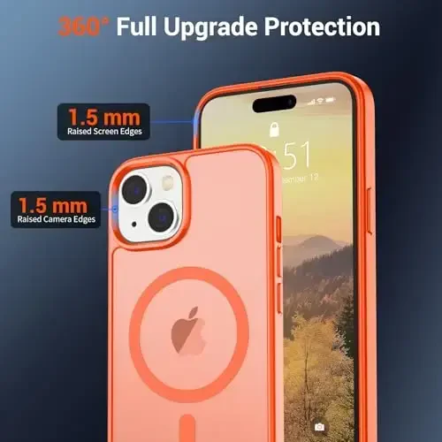SUPFINE iPhone 15 uchun magnitli gʻilof (MagSafe bilan mos) (harbiy darajadagi tushishdan himoya) Yengil yarim shaffof mat zarbga chidamli barmoq izlariga qarshi telefon gʻilofi, toʻq sariq - 6