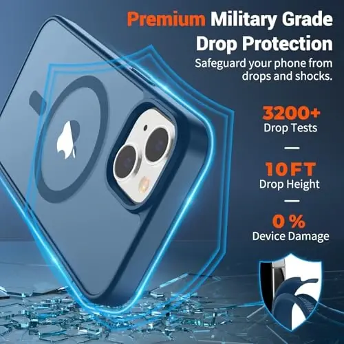 SUPFINE iPhone 15 uchun magnitli g‘ilof (MagSafe bilan mos) (Harbiy darajadagi tushishdan himoya) Yengil yarim shaffof mato zarbga chidamli barmoq izlariga qarshi telefon g‘ilofi, to‘q ko‘k - SUPFINE (1)