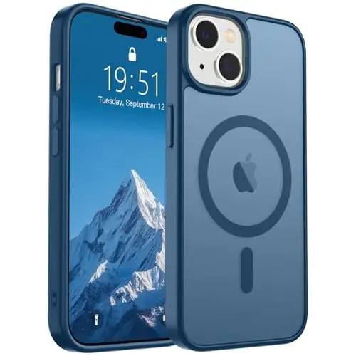 SUPFINE iPhone 15 uchun magnitli g‘ilof (MagSafe bilan mos) (Harbiy darajadagi tushishdan himoya) Yengil yarim shaffof mato zarbga chidamli barmoq izlariga qarshi telefon g‘ilofi, to‘q ko‘k - 4