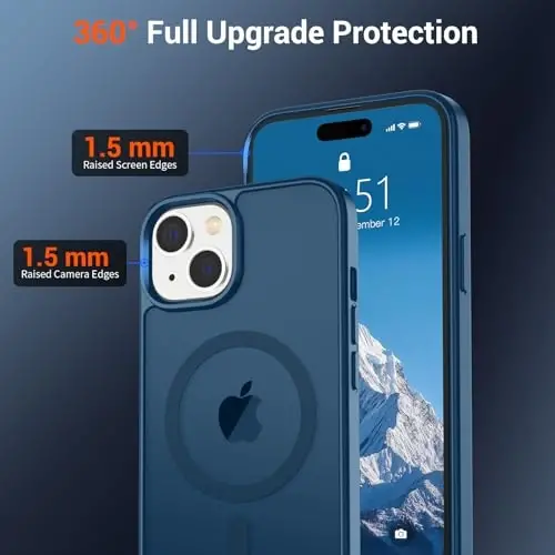 SUPFINE iPhone 15 uchun magnitli g‘ilof (MagSafe bilan mos) (Harbiy darajadagi tushishdan himoya) Yengil yarim shaffof mato zarbga chidamli barmoq izlariga qarshi telefon g‘ilofi, to‘q ko‘k - 3