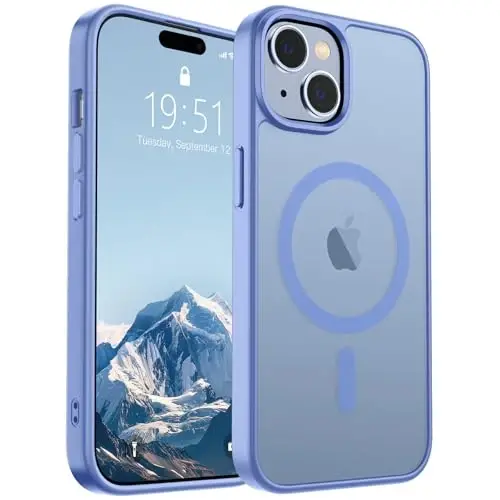 SUPFINE iPhone 15 uchun magnitli g‘ilof (MagSafe bilan mos) (harbiy darajadagi tushishdan himoya) Yupqa yarim shaffof mat zarbga chidamli barmoq izlariga qarshi telefon g‘ilofi, ko‘k binafsha 