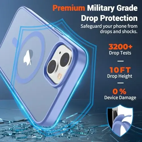 SUPFINE iPhone 15 uchun magnitli g‘ilof (MagSafe bilan mos) (harbiy darajadagi tushishdan himoya) Yupqa yarim shaffof mat zarbga chidamli barmoq izlariga qarshi telefon g‘ilofi, ko‘k binafsha - 3