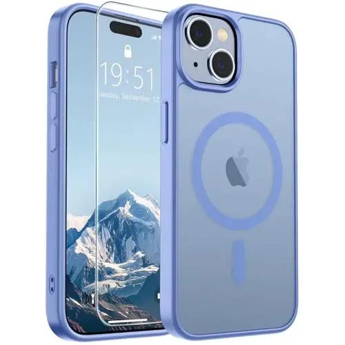 SUPFINE iPhone 15 uchun magnitli g‘ilof (MagSafe bilan mos) (harbiy darajadagi tushishdan himoya) Yupqa yarim shaffof mat zarbga chidamli barmoq izlariga qarshi telefon g‘ilofi, ko‘k binafsha - 1