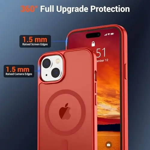 SUPFINE iPhone 15 uchun magnitli g‘ilof (MagSafe bilan mos keladi) (Harbiy darajadagi tushishdan himoya) Yengil yarim shaffof mat zarbga chidamli barmoq izlariga qarshi telefon g‘ilofi, Qizil - 4