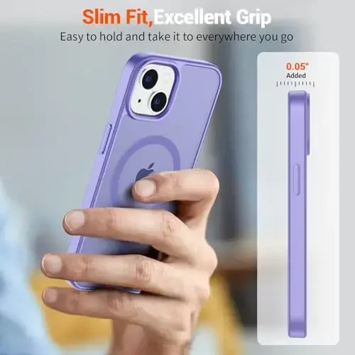 SUPFINE iPhone 15 uchun magnitli g‘ilof (MagSafe bilan mos keladi) (Harbiy darajadagi tushishdan himoya) Yupqa yarim shaffof mato zarbga chidamli barmoq izlariga qarshi telefon g‘ilofi, binafsha - 4