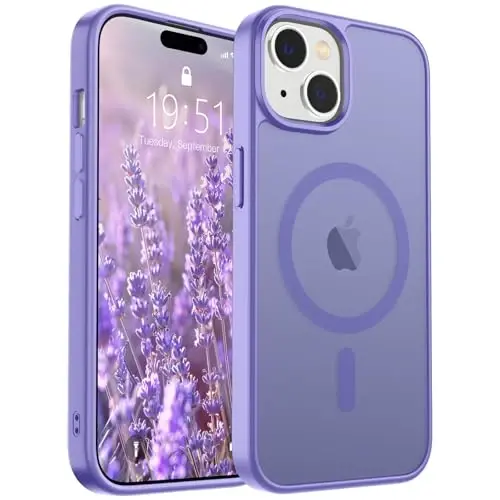 SUPFINE iPhone 15 uchun magnitli g‘ilof (MagSafe bilan mos keladi) (Harbiy darajadagi tushishdan himoya) Yupqa yarim shaffof mato zarbga chidamli barmoq izlariga qarshi telefon g‘ilofi, binafsha - 4