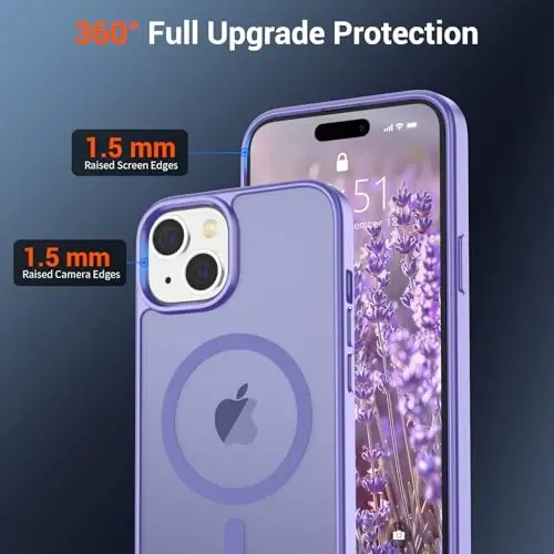 SUPFINE iPhone 15 uchun magnitli g‘ilof (MagSafe bilan mos keladi) (Harbiy darajadagi tushishdan himoya) Yupqa yarim shaffof mato zarbga chidamli barmoq izlariga qarshi telefon g‘ilofi, binafsha - 5