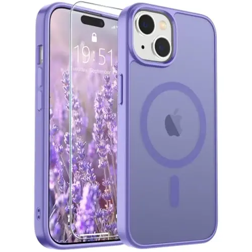 SUPFINE iPhone 15 uchun magnitli g‘ilof (MagSafe bilan mos keladi) (Harbiy darajadagi tushishdan himoya) Yupqa yarim shaffof mato zarbga chidamli barmoq izlariga qarshi telefon g‘ilofi, binafsha - 1