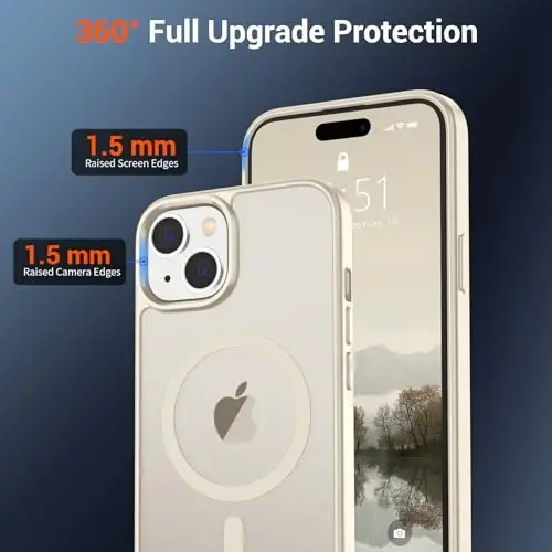 SUPFINE iPhone 15 uchun magnitli g‘ilof (MagSafe bilan mos keladi) (Harbiy standartdagi zarbadan himoya) Yupqa yarim shaffof mat zarbga chidamli barmoq izlariga qarshi telefon g‘ilofi, Antik oq - 5