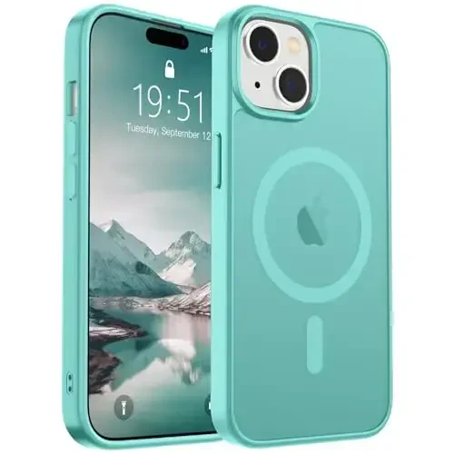 SUPFINE iPhone 15 uchun magnitli gʻilof (MagSafe bilan mos keladi) (harbiy standartga mos tushishdan himoya) Yupqa yarim shaffof mat zarbga chidamli barmoq izlariga qarshi telefon gʻilofi, koʻk yashil - 5