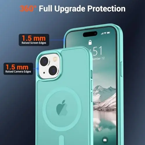 SUPFINE iPhone 15 uchun magnitli gʻilof (MagSafe bilan mos keladi) (harbiy standartga mos tushishdan himoya) Yupqa yarim shaffof mat zarbga chidamli barmoq izlariga qarshi telefon gʻilofi, koʻk yashil - 5
