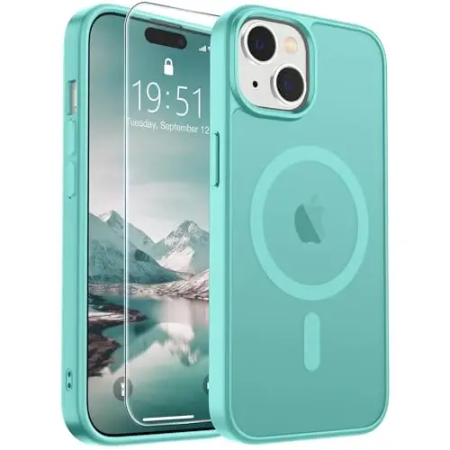 SUPFINE iPhone 15 uchun magnitli gʻilof (MagSafe bilan mos keladi) (harbiy standartga mos tushishdan himoya) Yupqa yarim shaffof mat zarbga chidamli barmoq izlariga qarshi telefon gʻilofi, koʻk yashil - 1