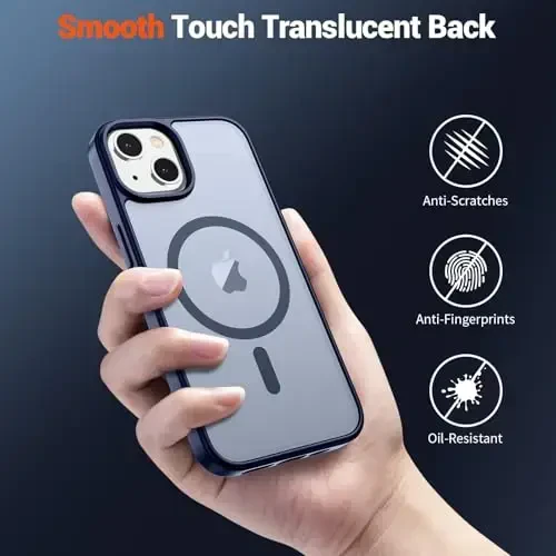 SUPFINE iPhone 15 uchun magnitli g'ilof (MagSafe bilan mos keladi) (Harbiy standartlarga javob beradigan darajada tushishdan himoya) Yengil yarim shaffof mato, barmoq izlariga qarshi telefon g'ilofi, to'q ko'k - 3