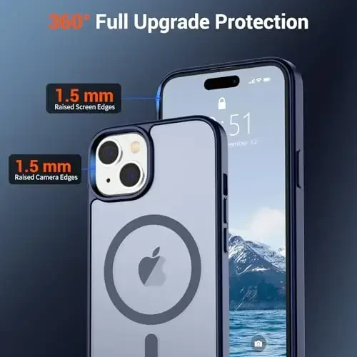 SUPFINE iPhone 15 uchun magnitli g'ilof (MagSafe bilan mos keladi) (Harbiy standartlarga javob beradigan darajada tushishdan himoya) Yengil yarim shaffof mato, barmoq izlariga qarshi telefon g'ilofi, to'q ko'k - 6