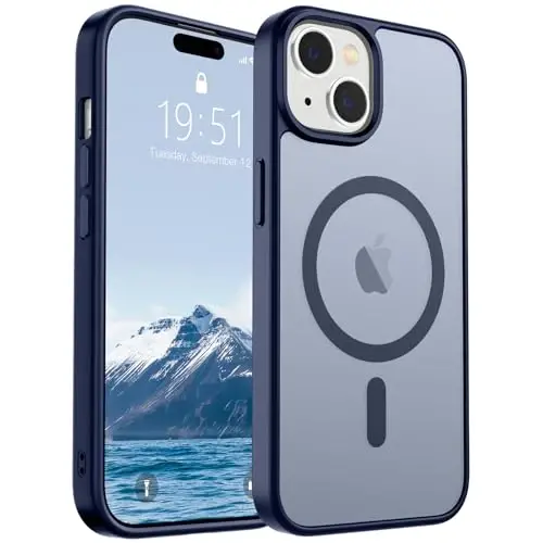 SUPFINE iPhone 15 uchun magnitli g'ilof (MagSafe bilan mos keladi) (Harbiy standartlarga javob beradigan darajada tushishdan himoya) Yengil yarim shaffof mato, barmoq izlariga qarshi telefon g'ilofi, to'q ko'k - 4