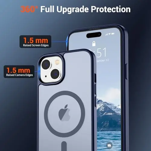 SUPFINE iPhone 15 uchun magnitli g'ilof (MagSafe bilan mos keladi) (Harbiy standartlarga javob beradigan darajada tushishdan himoya) Yengil yarim shaffof mato, barmoq izlariga qarshi telefon g'ilofi, to'q ko'k - 5