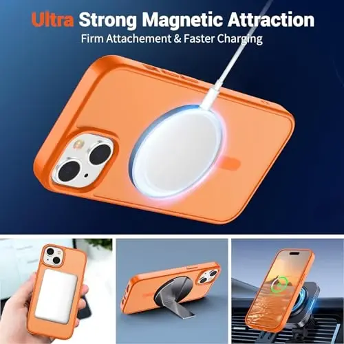 SUPFINE iPhone 15 uchun magnitli g‘ilof va ekran himoyasi (MagSafe bilan mos keladi) (Harbiy darajadagi tushishdan himoya) Yarim shaffof matli zarbaga chidamli telefon g‘ilofi, Yulduzli to‘q sariq - 5