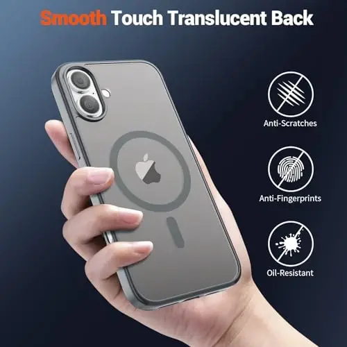 SUPFINE iPhone 16 için Manyetik Kılıf (MagSafe Uyumlu) (Askeri Sınıf Düşme Koruması) Yarı Saydam Mat Darbeye Dayanıklı Telefon Kılıfı, Gri - 6