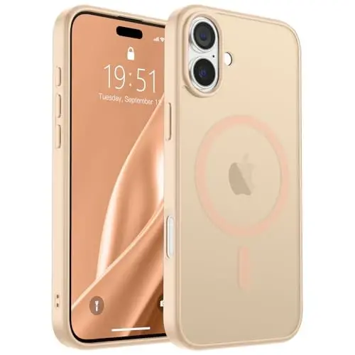 SUPFINE Magnetic for iPhone 16 Case (Compatible with MagSafe) (10 FT Military Grade Drop Protection) Slim Translucent Matte Shockproof with Anti-Fingerprint Phone Case,Sand Pink 