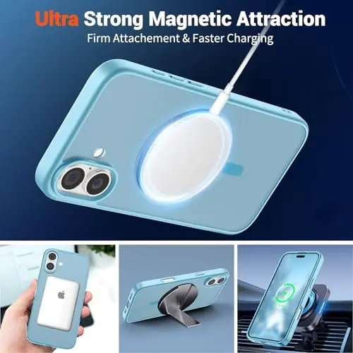 SUPFINE Magnetic for iPhone 16 Case (Compatible with MagSafe) (Military Grade Drop Protection) Slim Translucent Matte Shockproof with Anti-Fingerprint Phone Case,Light Blue - 5