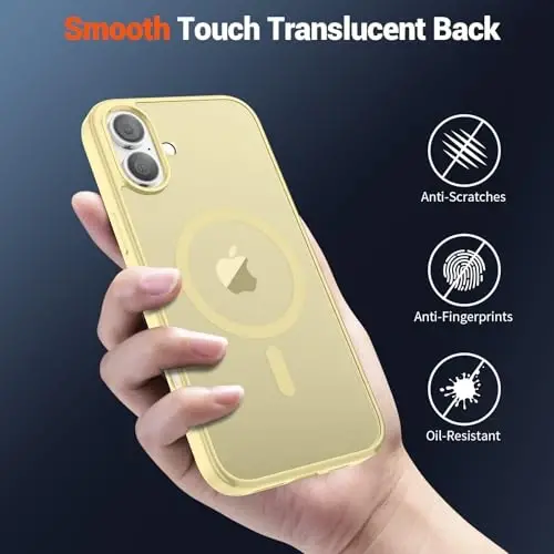 SUPFINE Magnetic for iPhone 16 Case (Compatible with MagSafe) (Military Grade Drop Protection) Slim Translucent Matte Shockproof with Anti-Fingerprint Phone Case,Buttercream Yellow - 6