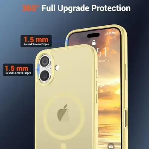 SUPFINE Magnetic for iPhone 16 Case (Compatible with MagSafe) (Military Grade Drop Protection) Slim Translucent Matte Shockproof with Anti-Fingerprint Phone Case,Buttercream Yellow - 4