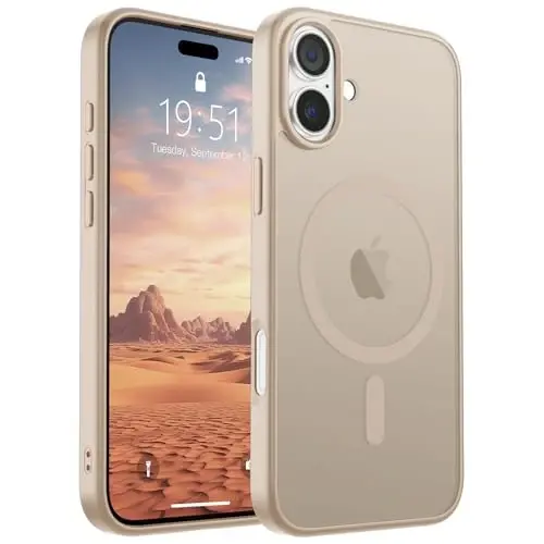 SUPFINE Magnetic for iPhone 16 Case(Compatible with MagSafe)(Military Grade Drop Protection) Slim Translucent Matte Shockproof with Anti-Fingerprint Phone Case,Desert Gold 