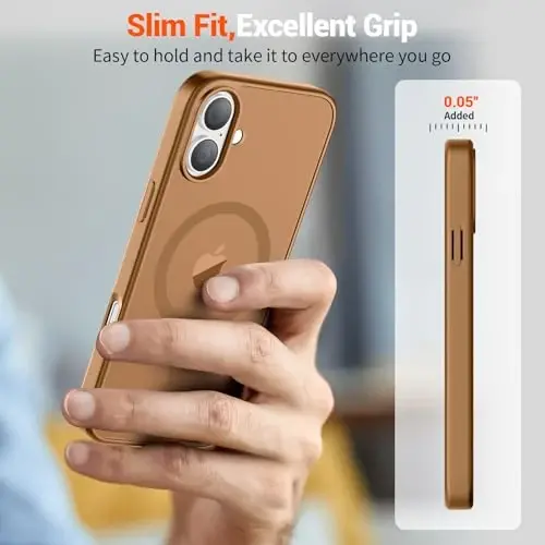SUPFINE Magnetic for iPhone 16 Case (Compatible with MagSafe) (Military Grade Drop Protection) Slim Translucent Matte Shockproof with Anti-Fingerprint Phone Case, Brown - 7